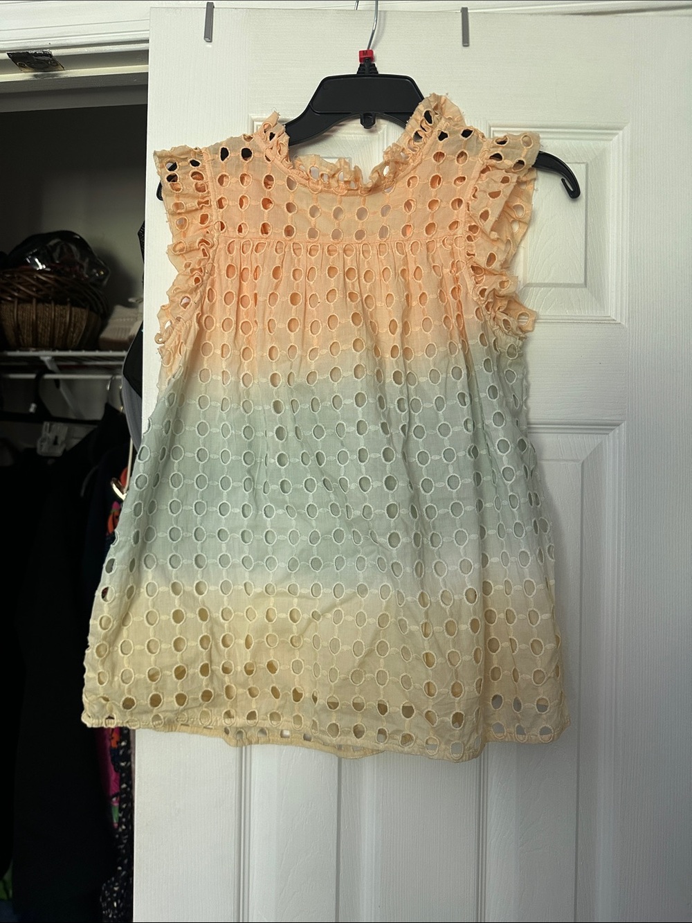 Eyelet Ombre Dress in Peach, Blue & Cream xs ollari anthrolopolgie